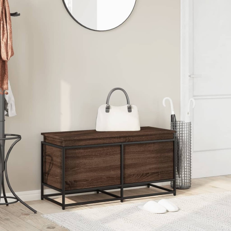 Caja de almacenaje con tapa madera marrón roble 100x40x51,5