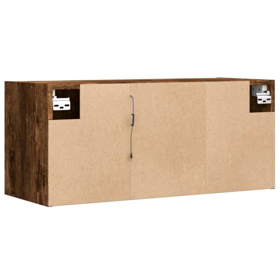 Mueble de TV de pared con luces LED roble ahumado 80x31x35