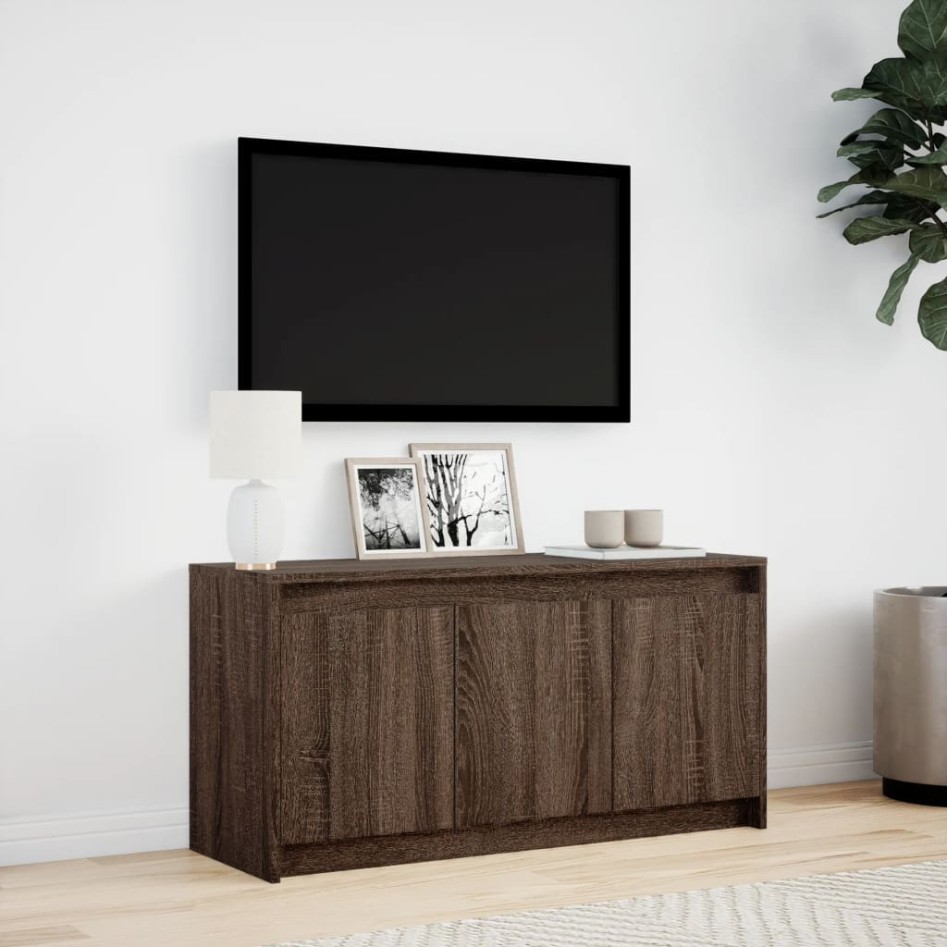 Mueble de TV LED madera ingeniería marrón roble 100x34x50