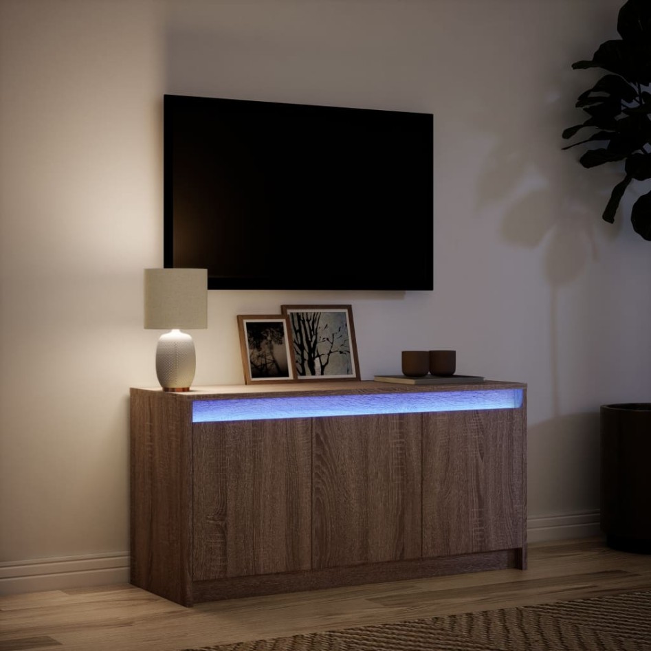 Mueble de TV LED madera ingeniería marrón roble 100x34x50
