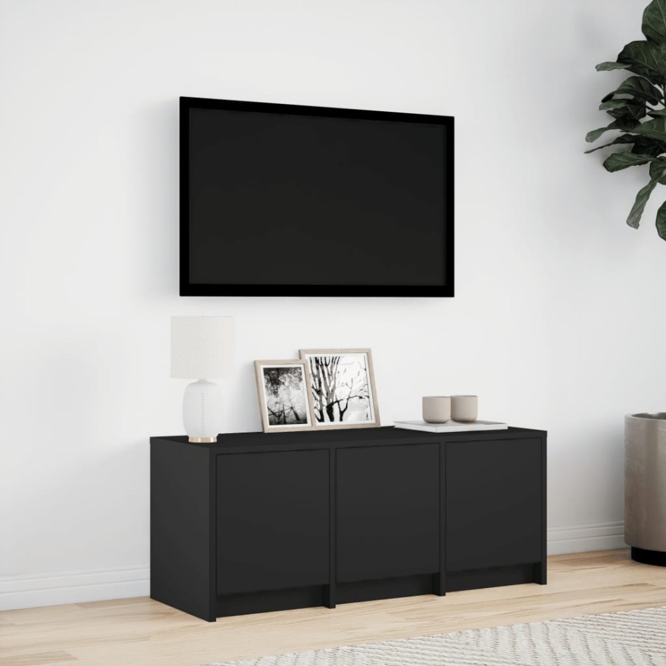 Mueble de TV con LED madera de ingeniería negro 97x34x40