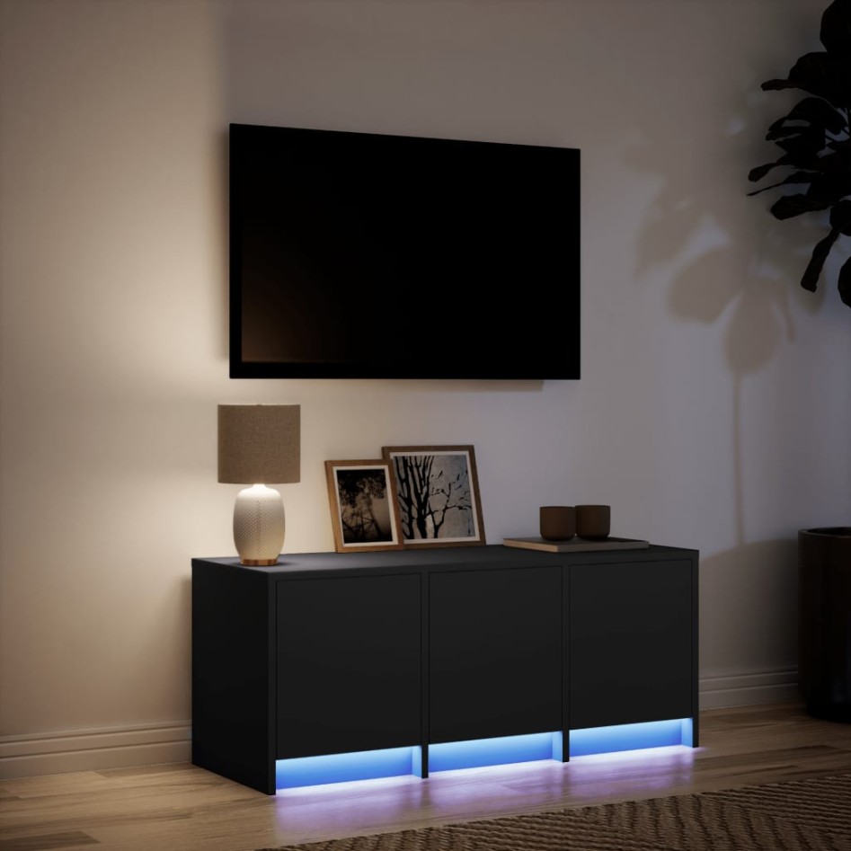 Mueble de TV con LED madera de ingeniería negro 97x34x40