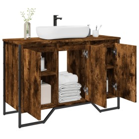 Armario lavabo baño madera ingeniería roble ahumado 91x35x60