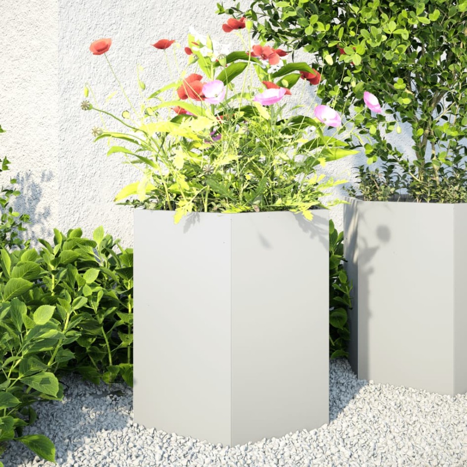 Jardineras hexagonales 2 uds acero blanco 46x40x45