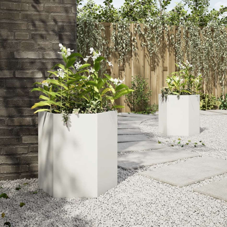 Jardineras hexagonales 2 uds acero blanco 46x40x45