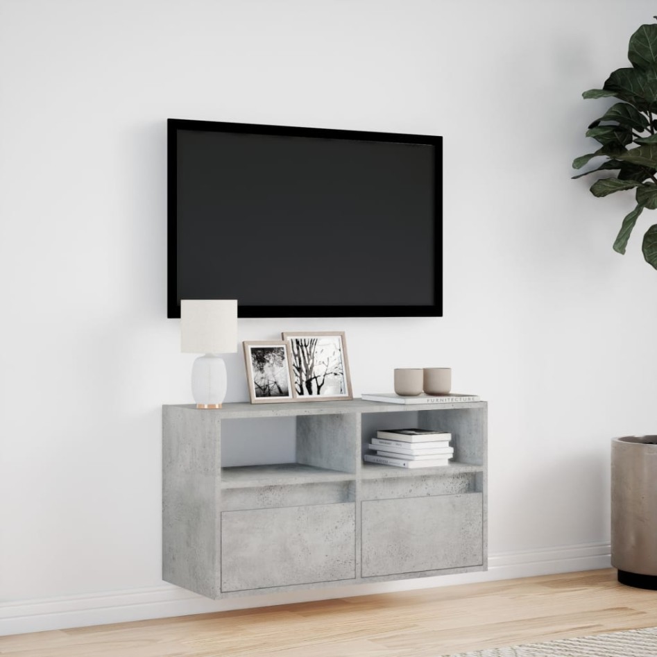 Mueble de TV de pared con luces LED gris hormigón 80x31x45