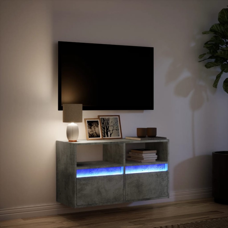 Mueble de TV de pared con luces LED gris hormigón 80x31x45
