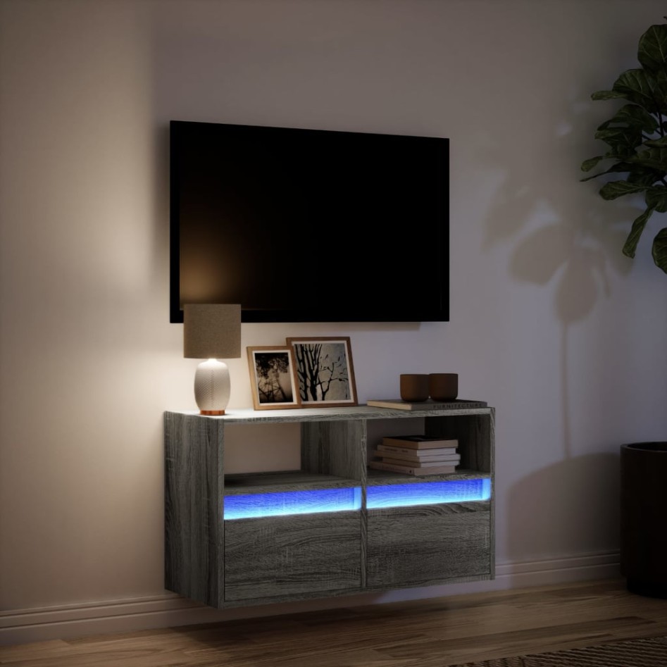 Mueble de TV de pared con luces LED gris Sonoma 80x31x45