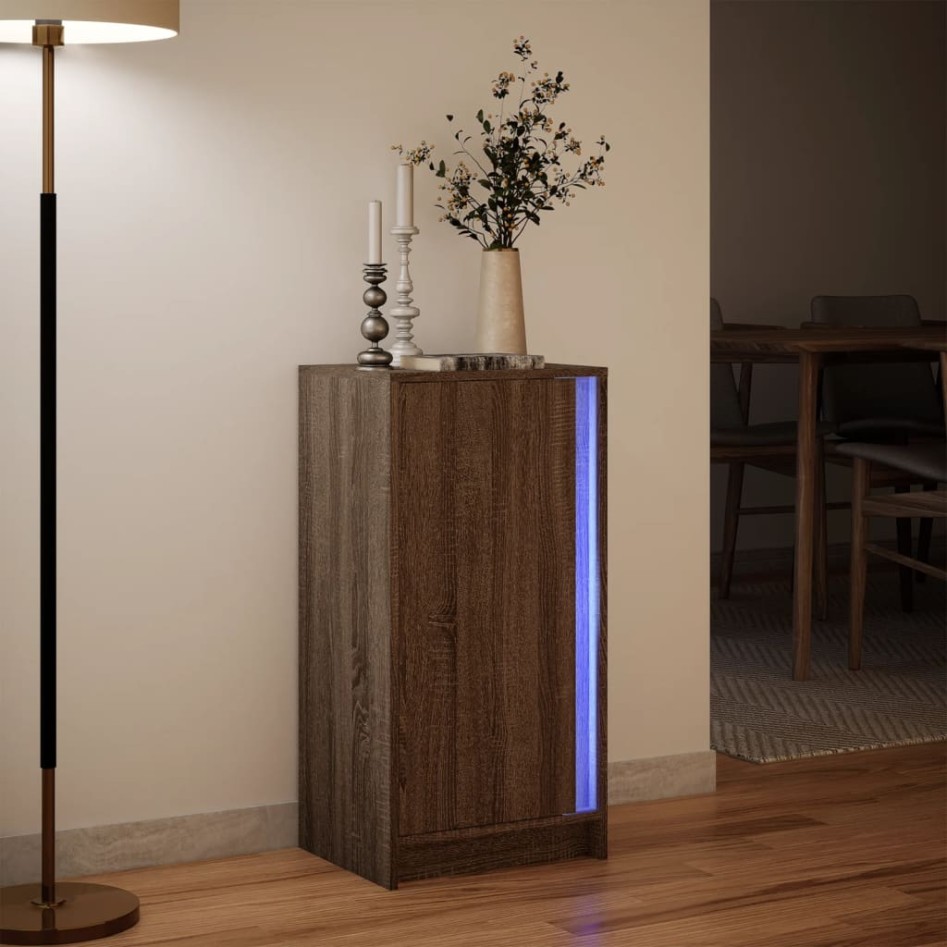 Aparador con LED madera ingeniería marrón roble 42,5x34x85