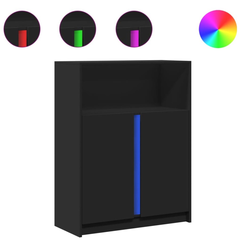 Aparador con LED madera de ingeniería negro 77x34x100