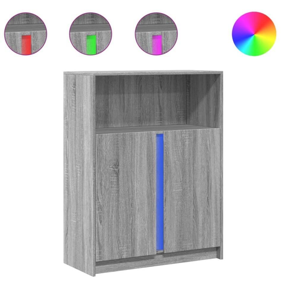 Aparador con LED madera de ingeniería gris Sonoma 77x34x100