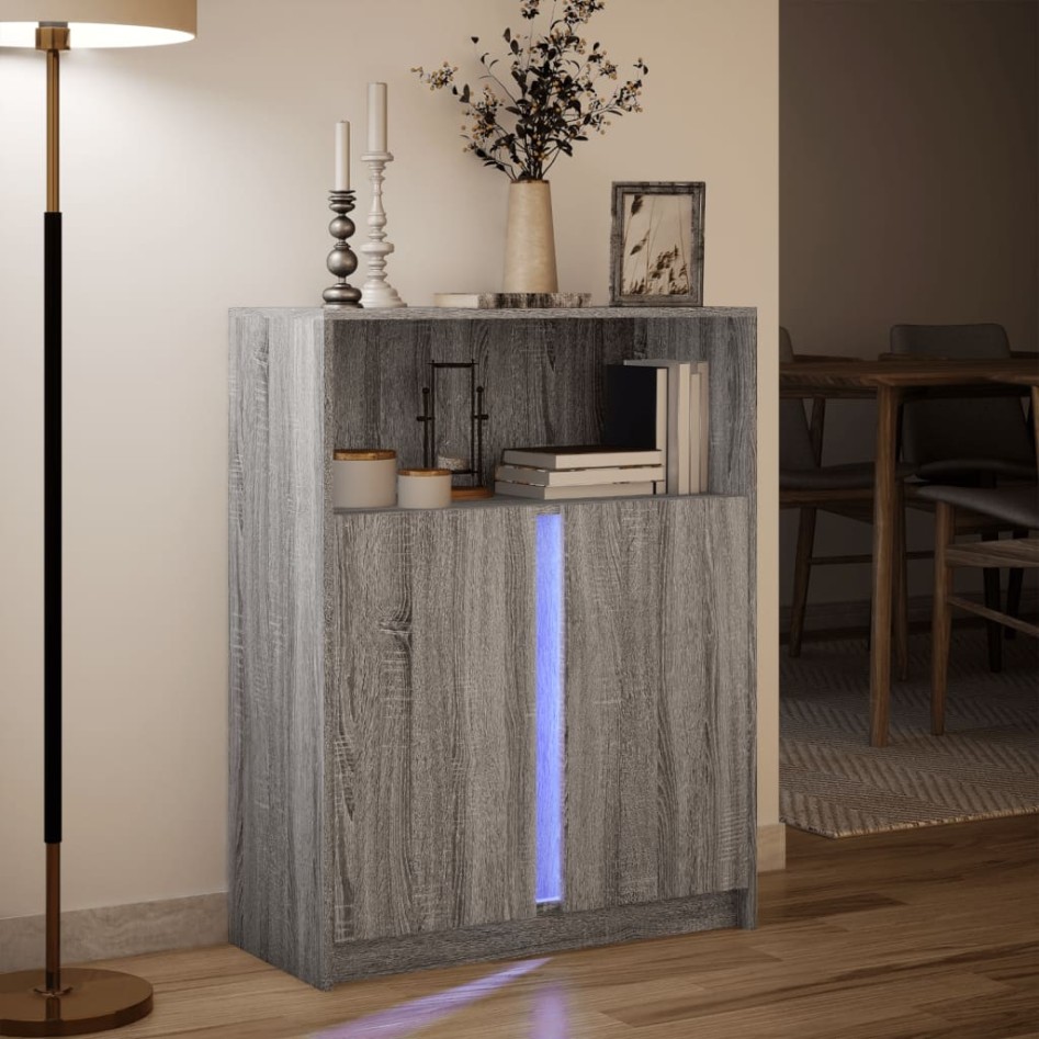 Aparador con LED madera de ingeniería gris Sonoma 77x34x100