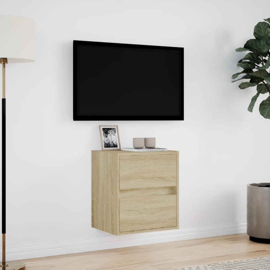 Mueble de TV de pared con luces LED roble Sonoma 41x31x45
