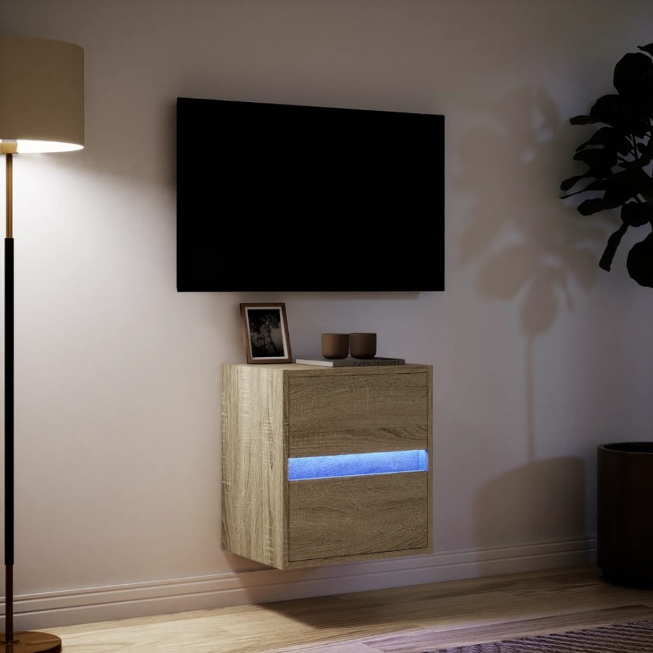 Mueble de TV de pared con luces LED roble Sonoma 41x31x45