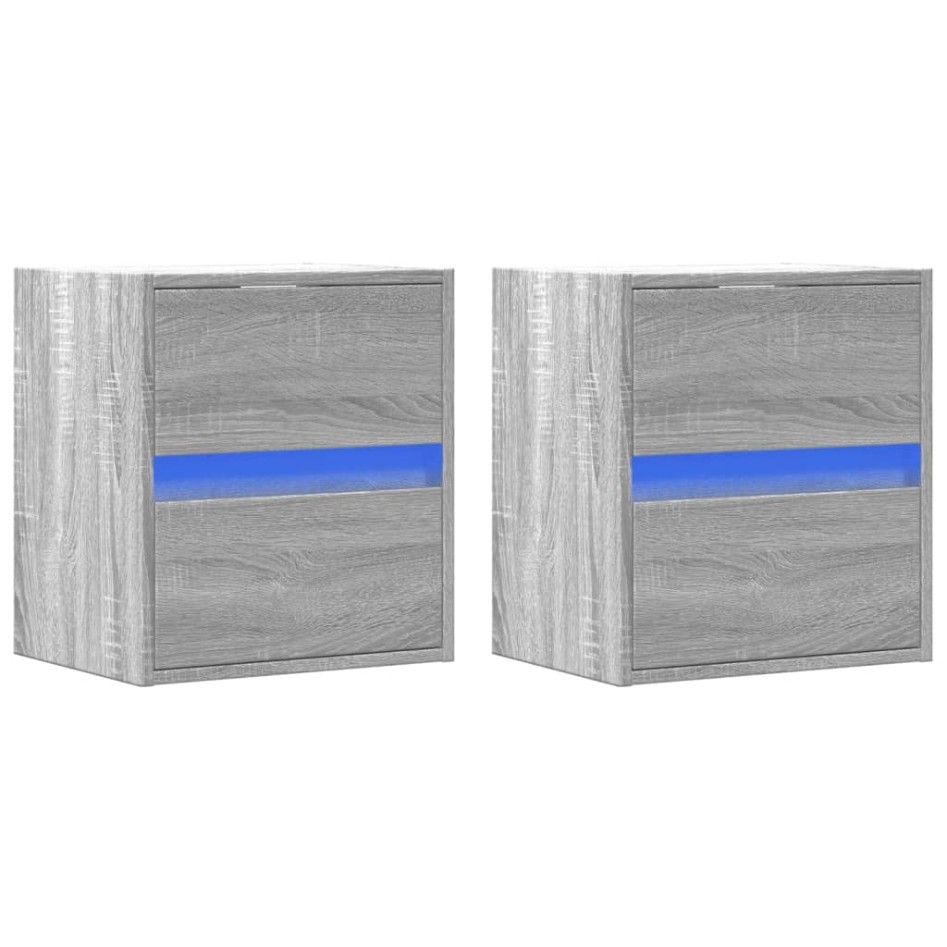 Muebles TV de pared luces LED 2 uds gris Sonoma 41x31x45
