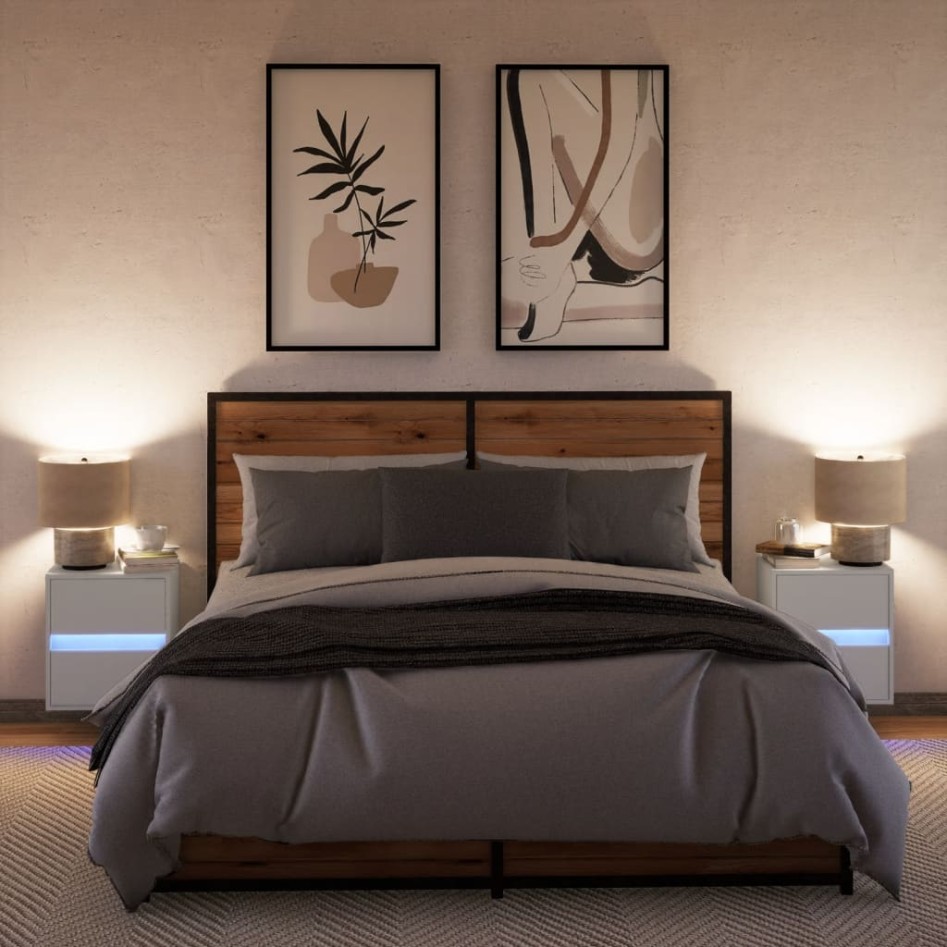 Mesitas de noche de pared con luces LED 2 unidades