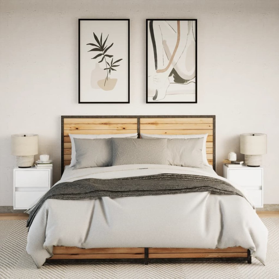 Mesitas de noche de pared con luces LED 2 unidades