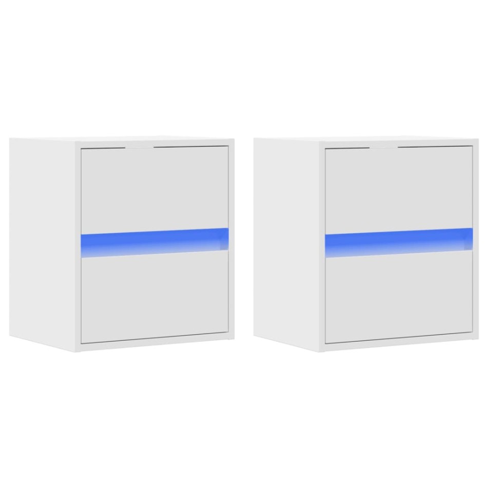 Mesitas de noche de pared con luces LED 2 unidades