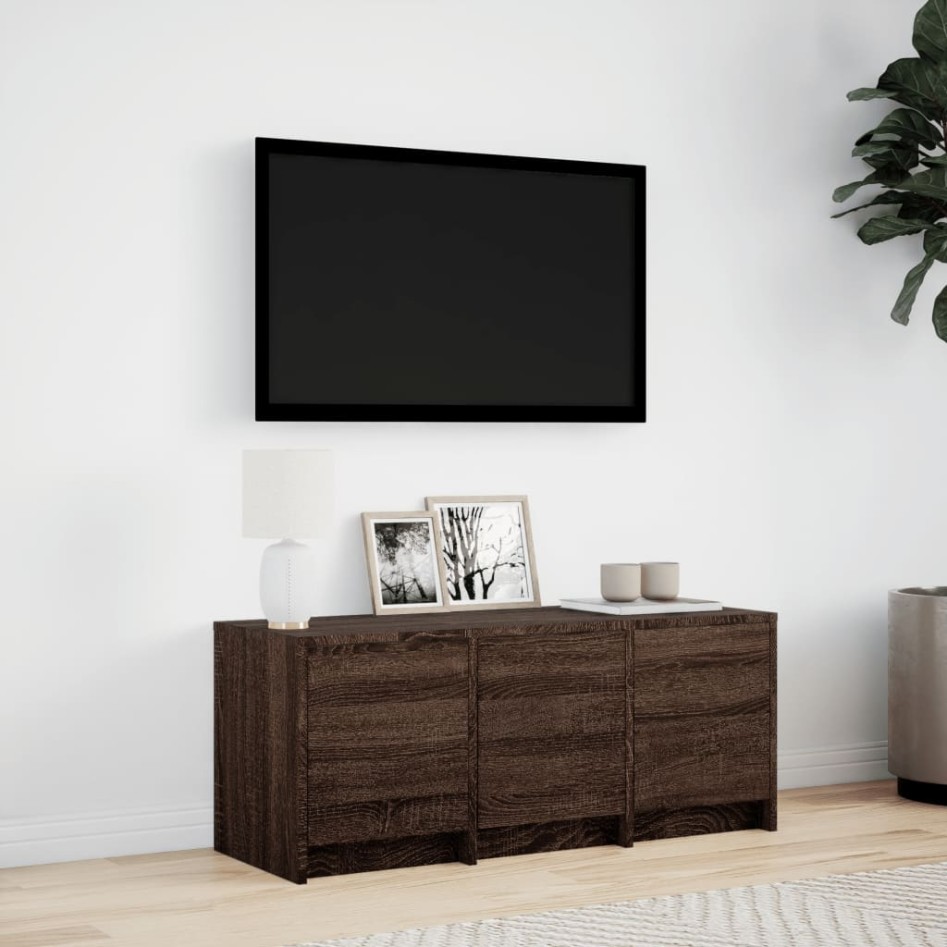 Mueble de TV LED madera ingeniería marrón roble 97x34x40
