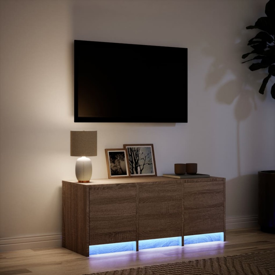 Mueble de TV LED madera ingeniería marrón roble 97x34x40