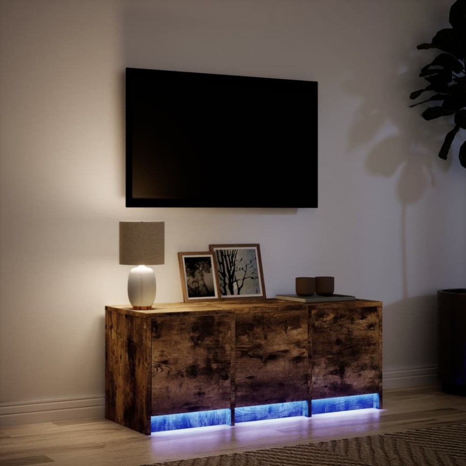 Mueble de TV LED madera ingeniería roble ahumado 97x34x40