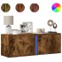 Mueble de TV de pared con luces LED roble ahumado 100x31x35