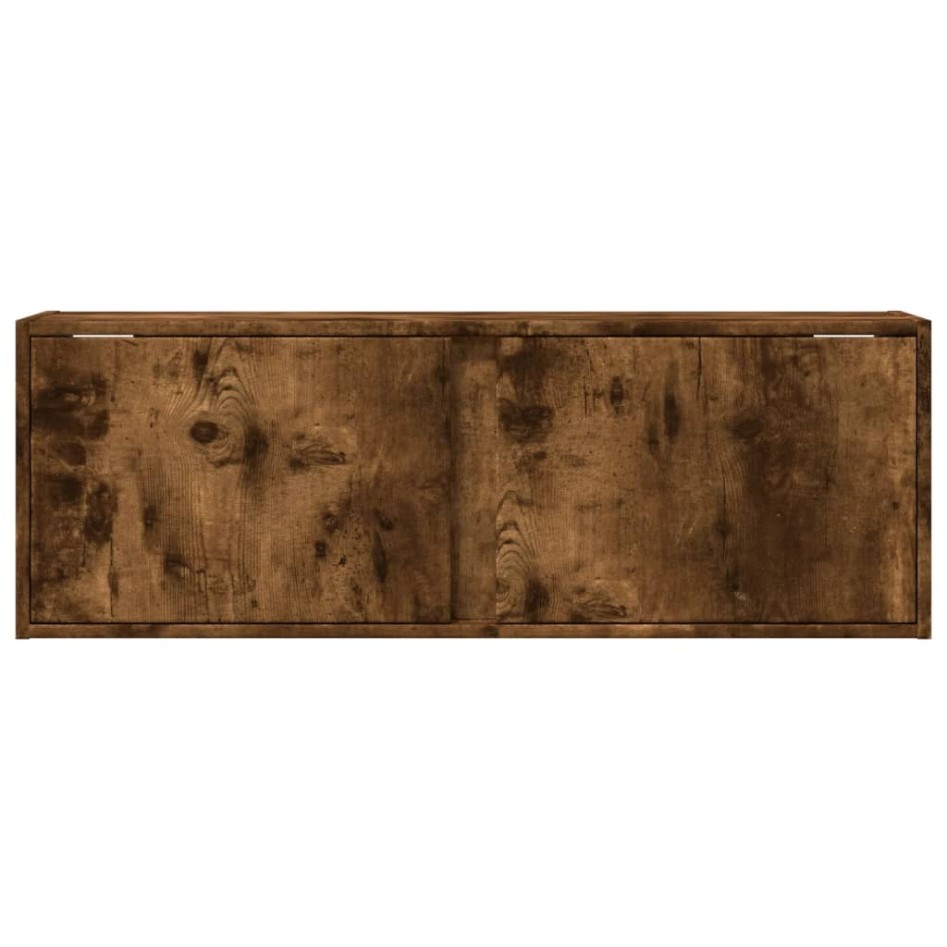 Mueble de TV de pared con luces LED roble ahumado 100x31x35