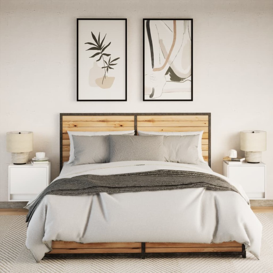 Mesitas de noche de pared con luces LED 2 unidades