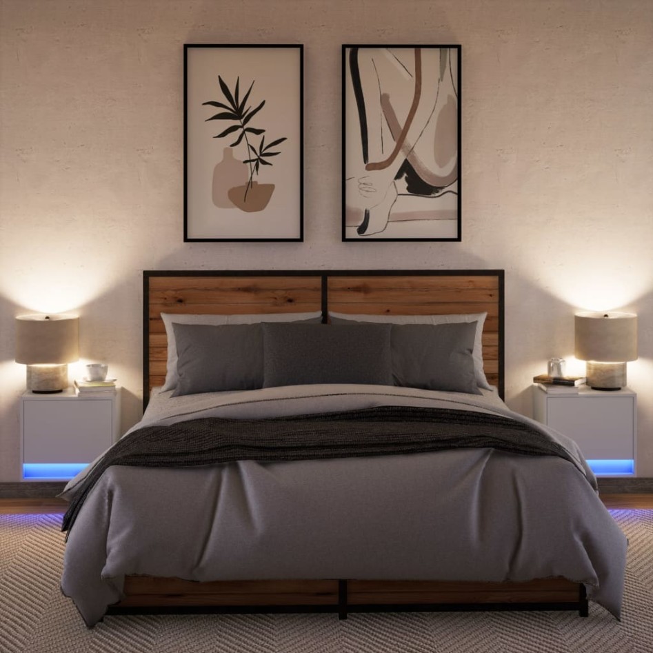 Mesitas de noche de pared con luces LED 2 unidades