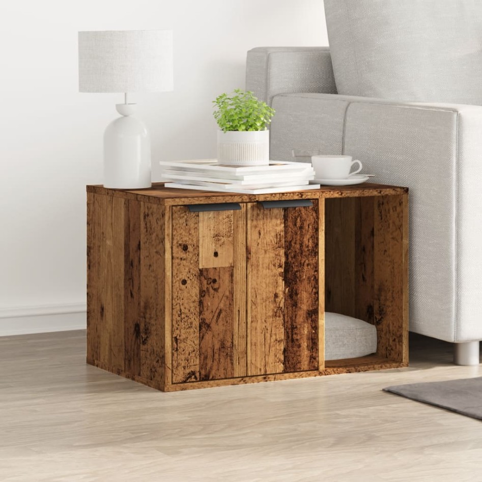 Mueble arenero para gatos madera envejecida 60x40x40