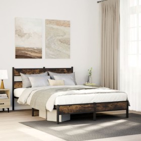 Estructura de cama sin colchón madera roble ahumado 100x190