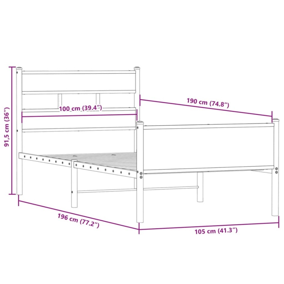 Estructura de cama sin colchón madera roble ahumado 100x190