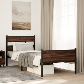 Estructura de cama sin colchón madera marrón roble 80x200
