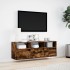 Mueble de TV de pared con luces LED roble ahumado 130x31x45