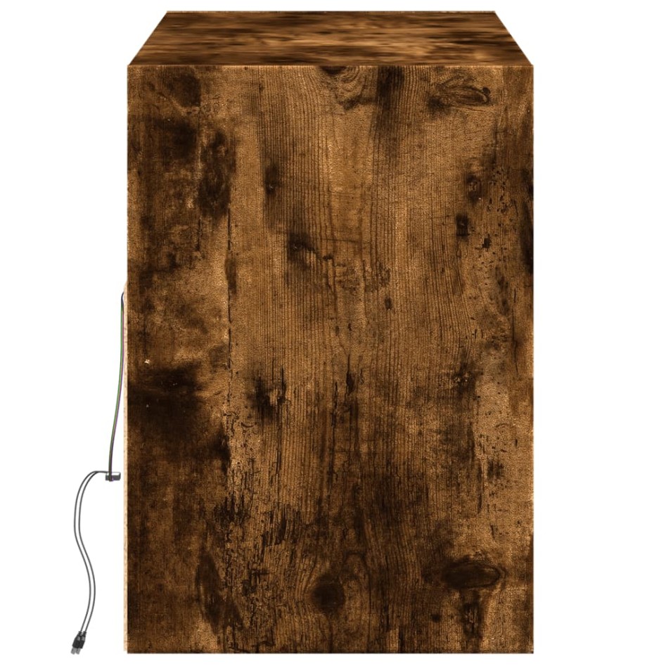 Mueble de TV de pared con luces LED roble ahumado 130x31x45