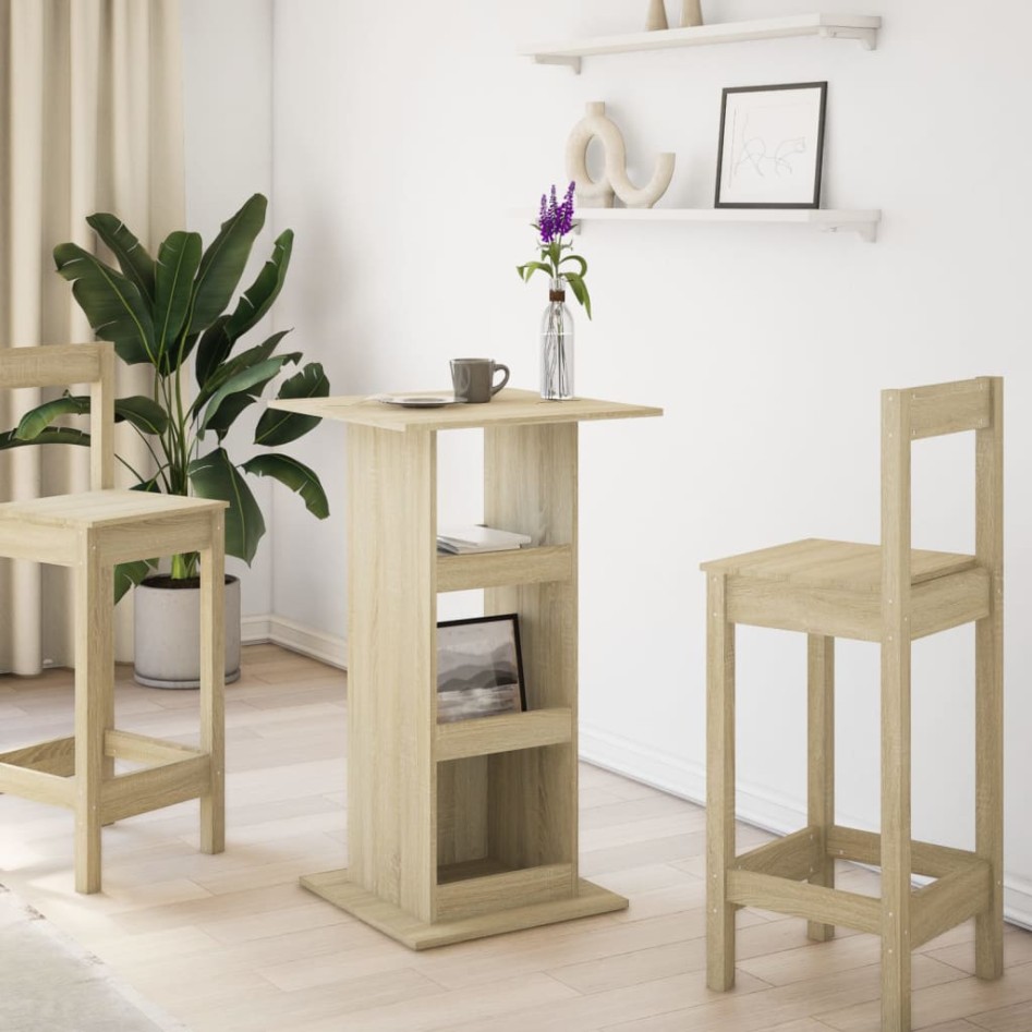 Mesa alta bar con almacenaje madera roble Sonoma 60x60x102