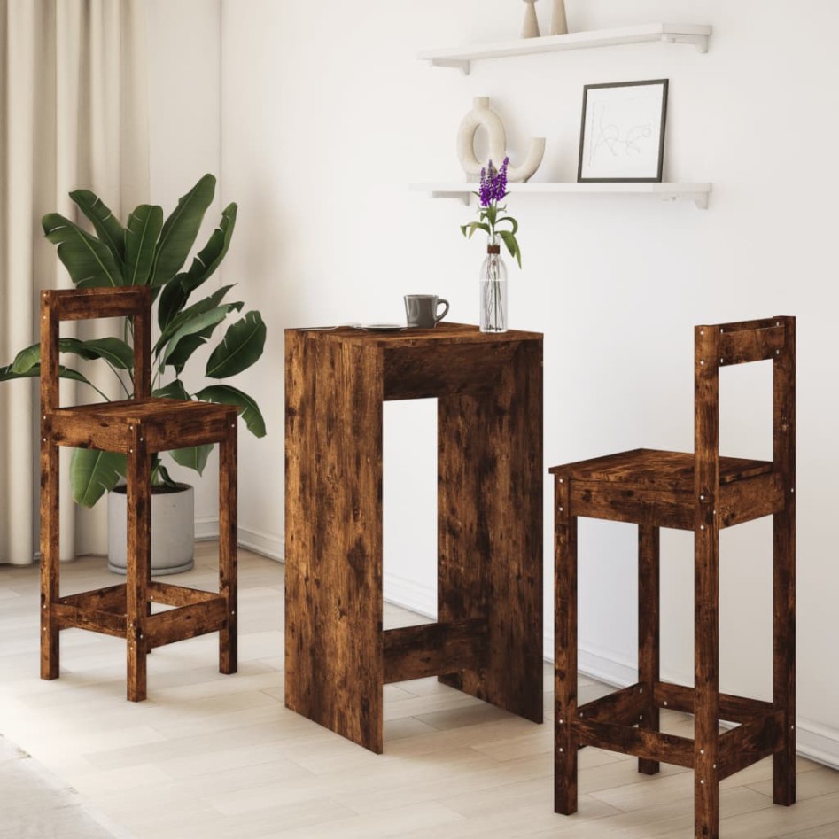 Mesa alta de bar madera ingeniería roble ahumado 51x50x103,5