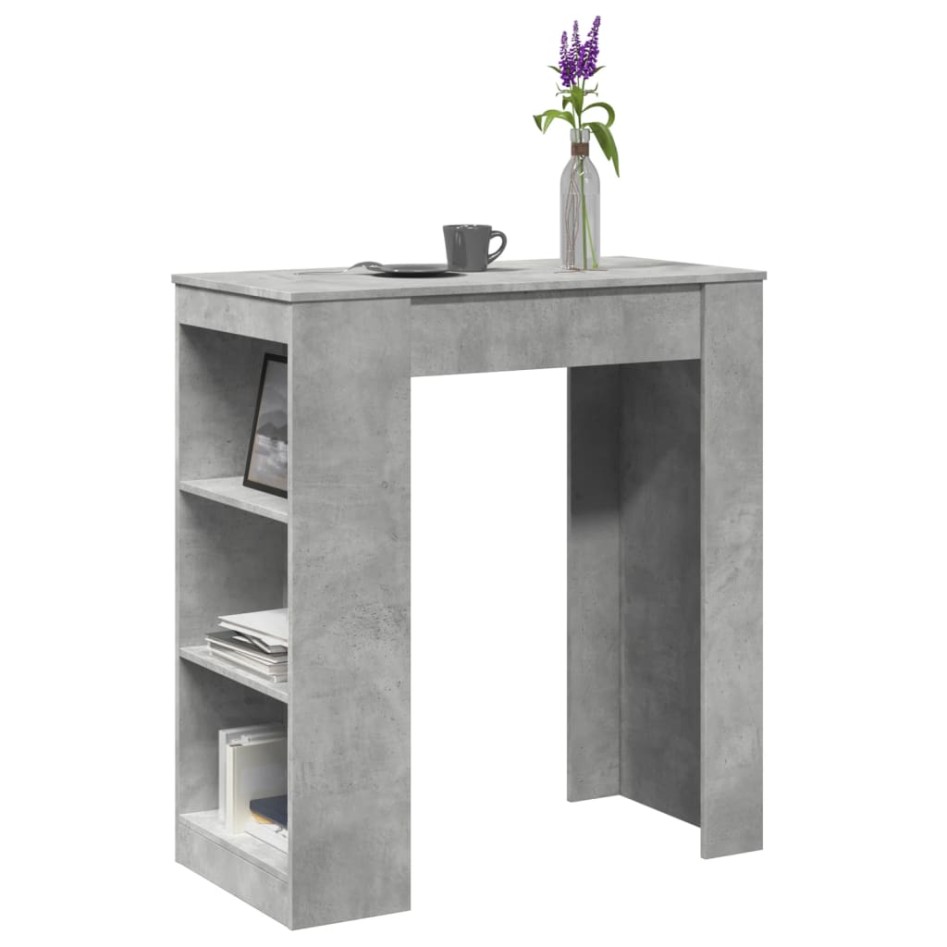 Mesa alta bar con estantes madera gris hormigón 95x47x103,5
