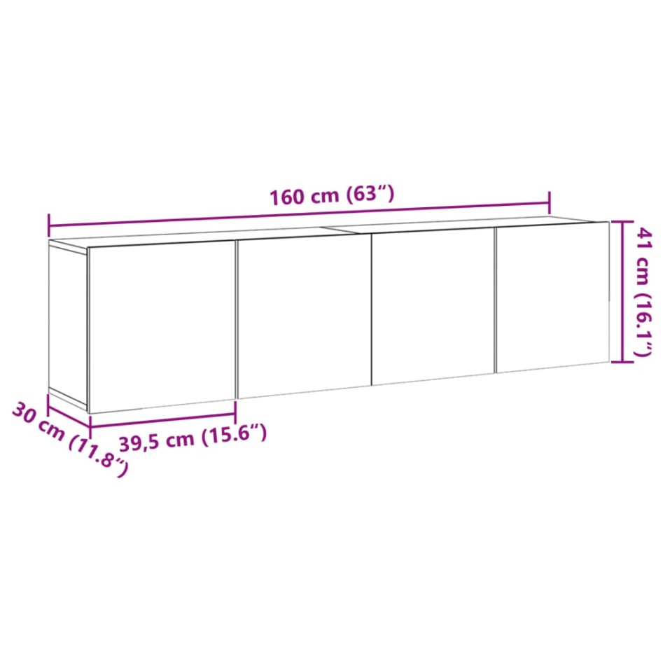 Muebles de TV de pared 2 unidades roble artisian 80x30x41