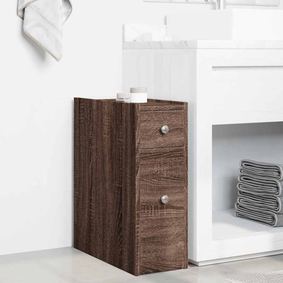 Armario de baño estrecho con ruedas madera marrón