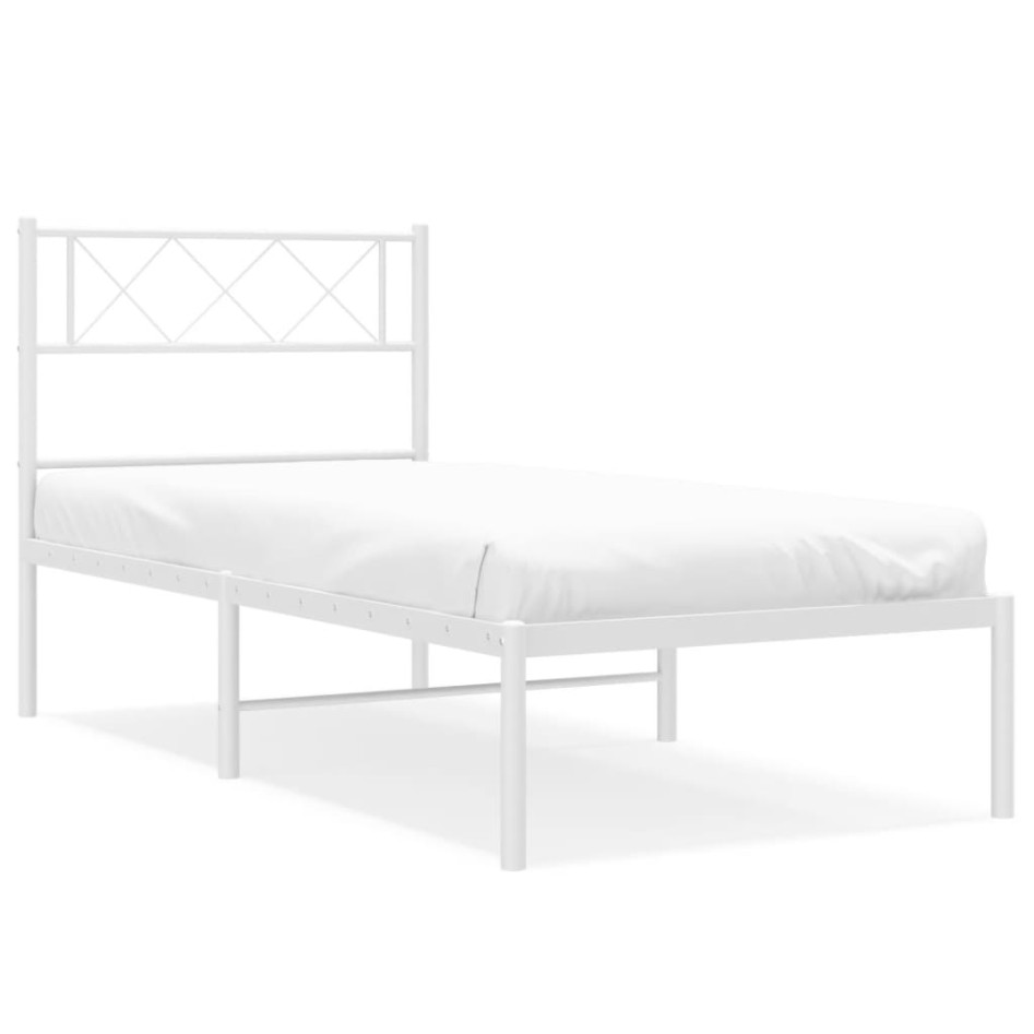 Estructura cama sin colchón con cabecero metal blanco 75x190