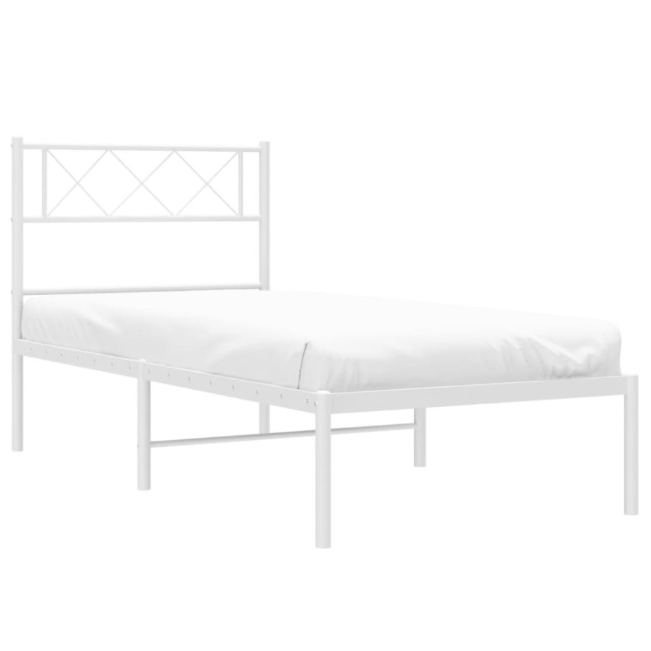 Estructura cama sin colchón con cabecero metal blanco 75x190