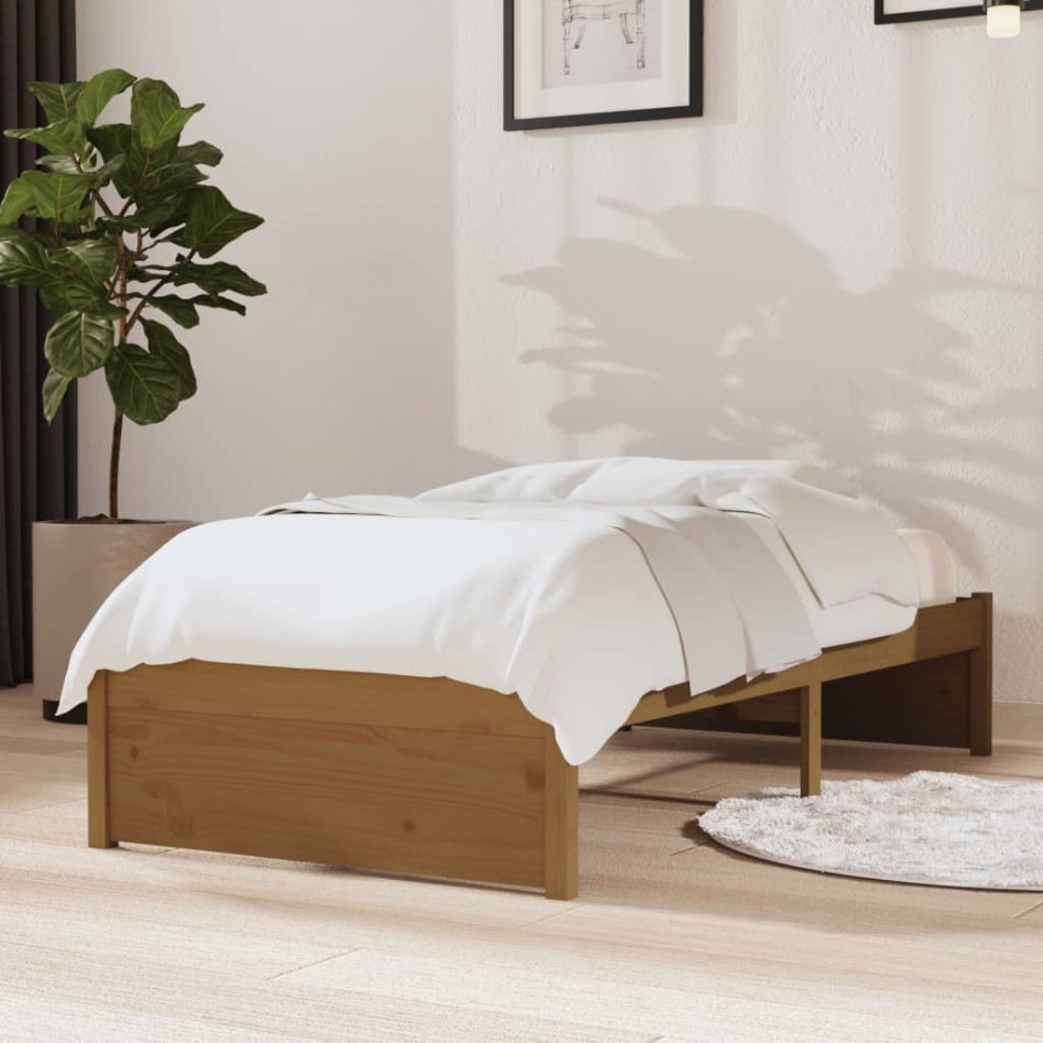 Estructura cama sin colchón madera maciza marrón miel 75x190