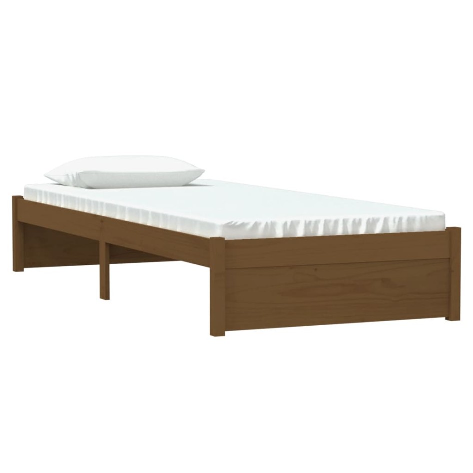 Estructura cama sin colchón madera maciza marrón miel 75x190