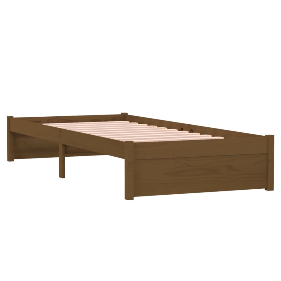 Estructura cama sin colchón madera maciza marrón miel 75x190