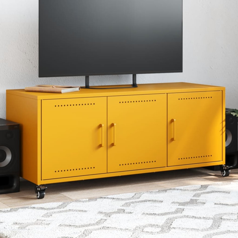 Mueble de TV de acero amarillo mostaza 100,5x39x43,5