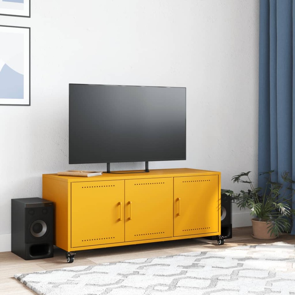 Mueble de TV de acero amarillo mostaza 100,5x39x43,5