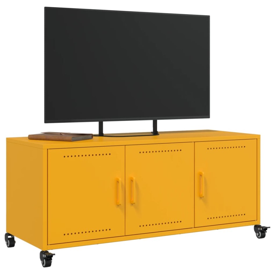 Mueble de TV de acero amarillo mostaza 100,5x39x43,5
