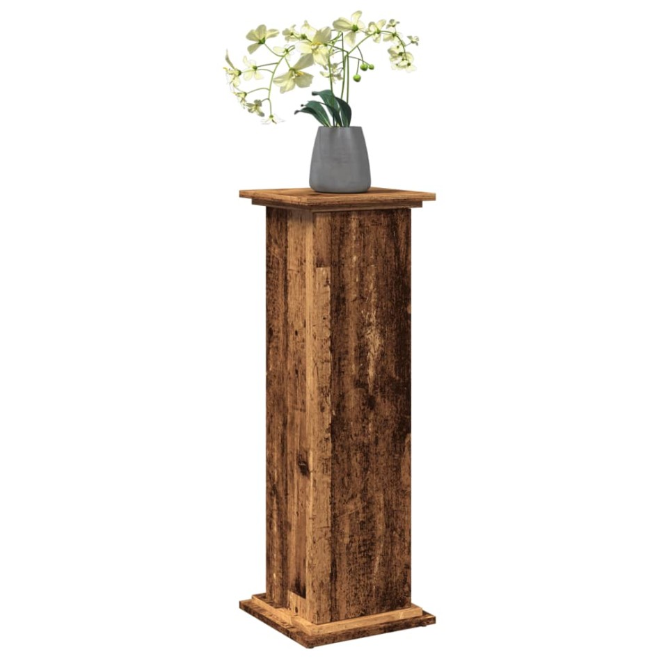 Pedestal expositor con almacenaje madera envejecida 31x30x90
