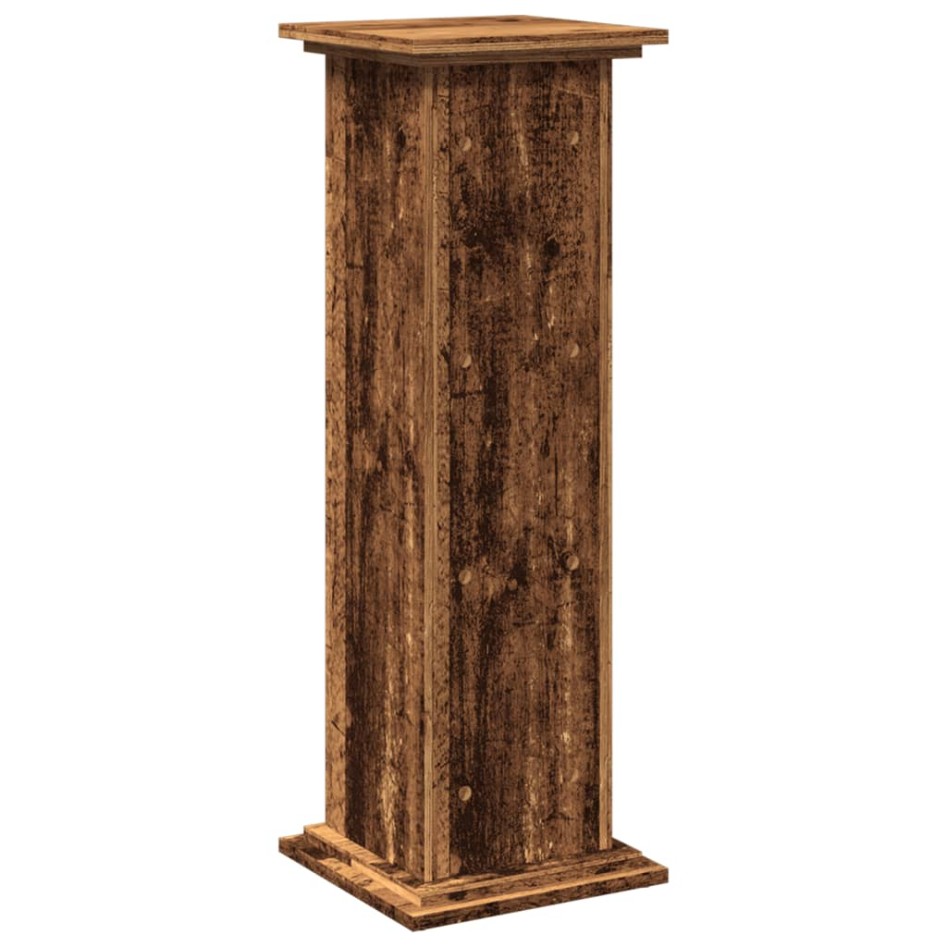 Pedestal expositor con almacenaje madera envejecida 31x30x90